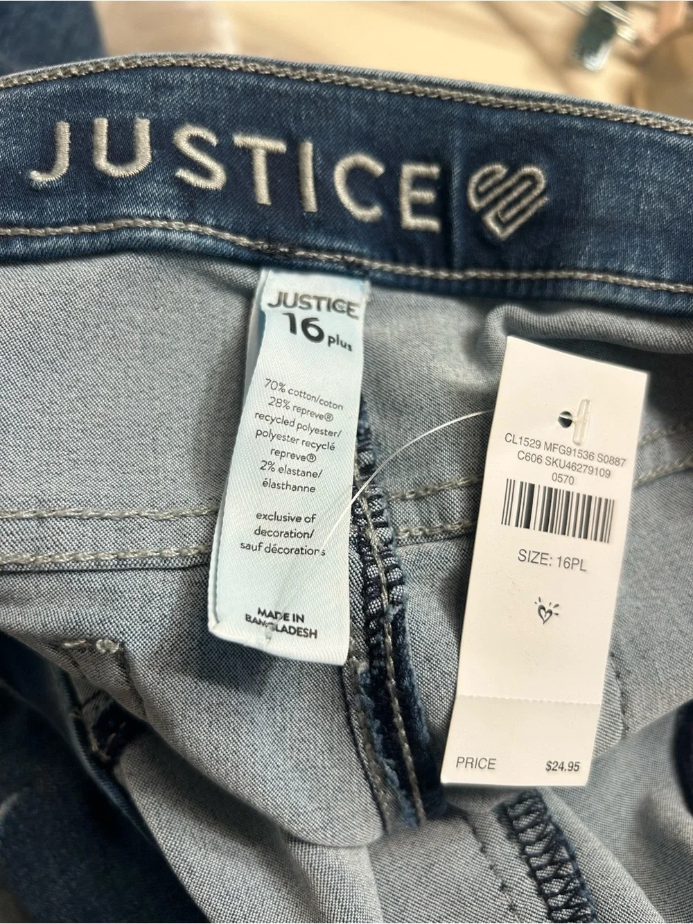NWT-Justice Girls Dark Wash Denim-Look Leggings - Blue